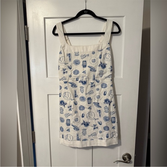 NWT Abercrombie Linen-Blend Wide Strap Mini Dress Mediterranean Greek Print - Picture 3 of 7